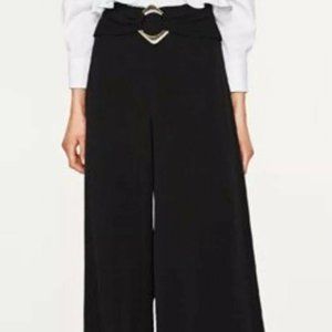 Zara Black Buckle Wide Leg Trousers